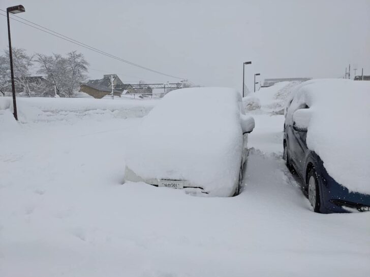 雪で埋まったレンタカー